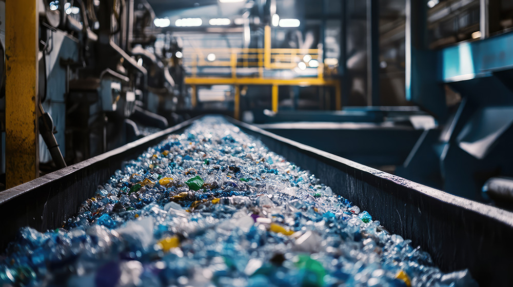 Plastic Recycling Plant Process. AI generated illustration
